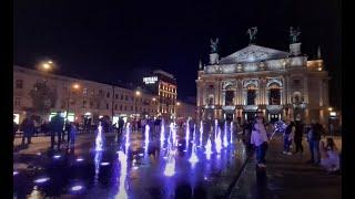 Львів вечірній фонтан! Lviv evening fountain!