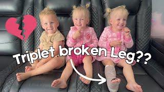 Triplets reaction to their sisters leg.....Poor Zoey!