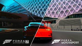 Forza Motorsport vs Forza Motorsport 7 - Yas Marina Circuit graphics comparison