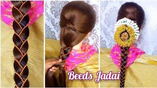 Beeds Jadai Hairstyle/How to Fix Sowri/Additional Hair Attachment/Mani jadai #bridalhairstyle