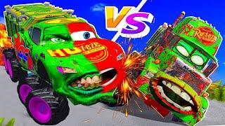 Flatbed Trailer Cars Transporatation HULK McQueen vs MACK MONSTER Pixar cars in  BeamNG.drive