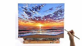 Sunset Beach Painting tutorial - Canvas Painting - Acrylic Painting For Beginners/Intermediate