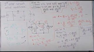 Second order circuits, how to find initial conditions, example 1