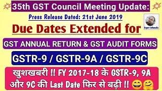 खुशखबरी !! GSTR-9, 9A और GSTR-9C की Due Dates फिर Extend हुई !! 35th GST Council Meeting Updates !!