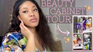 MY BEAUTY CABINET TOUR|Whats in my beauty cabinet + SKIN CARE, HAIR  CARE & Feminine hygiene faves 