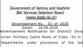 JKSSB 8575 Class IV Recruitment 2020 Notification Apply Online