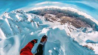 Extreme descent through killer creeks to the very bottom of the resort - First Person Snowboarding