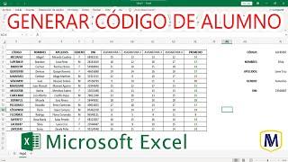 Generar un código de alumno – Microsoft Excel (curso en línea)