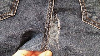 How to sew a hole in jeans between your legs. Jeans repair. Darning jeans.