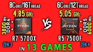 Ryzen 7 5700X OC vs Ryzen 5 7500F Test in 13 Games | R5 7600 vs R7 5700X