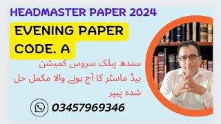 SPSC Headmaster (Evening) Paper Solved 28/02/24