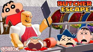 Shinchan and friends got trapped in evil butcher shop  | Roblox scary butcher obby | funny game 