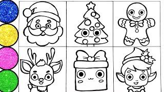 How to draw and paint Christmas Tree, Santa  and others- Glitter art for preschool