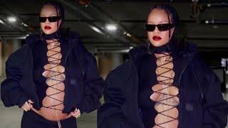 Rihanna Flaunts Pregnant Belly in Sexy Lace-Up Outfit