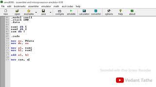 Perform an assembly language program for adding 2 numbers in assembly (8086)|#8086,#microprocessor