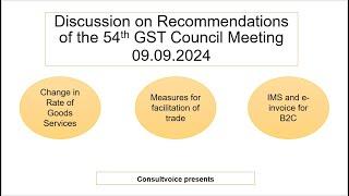 Discussion on Recommendations of 54th GST Council Meeting 09.09.2024 | CA Rajesh Kumar Khandelwal