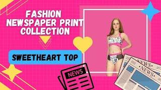 Fashion Newspaper Print High Quality Fabric  Sweet Heart Cool Criss Cross Bra Top