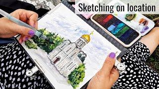 Urban sketching on location / Travel sketching in Vladimir / Plein air watercolor speedpaint