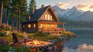 Summer Cozy Cottage by the Lake with Relaxing Campfire Ambience and Soothing Forest Sounds