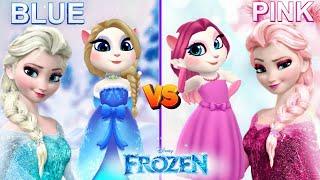 Blue vs Pink Elsa || Frozen || My talking angela 2 || ️ || cosplay