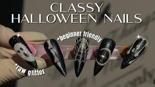 EASY BEGINNER FRIENDLY NAIL ART | Halloween Nail Art 2023 | Classy Glitter Spooky Nails