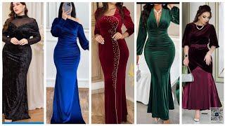 Velvet maxi dress design/New stylish and long maxi velvet party clothes fashion 2025مخمل ماکسی محفلی