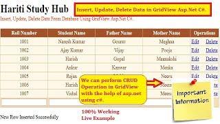Insert, Edit, Update, Delete Data in GridView Using Asp.Net C# | Hindi | Free Online Classes
