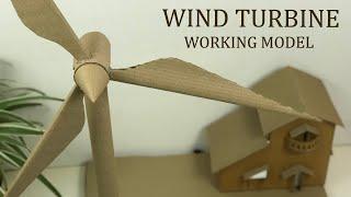 Wind turbine working model out of cardboard for science project | How to make windmill working model