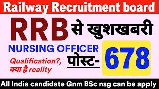 RRB Nursing Officer vaccancy 2024 || Post-678 || RRB staff nurse  | GNM BSC all india can be apply |