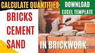 Quantity Calculation of Bricks Cement Sand for 1 cubic meter Brickwork | Free Excel Template