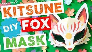DIY 3D paper Kitsune fox mask. Instant download printable Kitsune fox mask template • Happythought