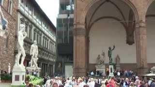 Loggia dei Lanzi (or Loggia della Signoria) is on the Piazza della Signoria in Florence, Italy