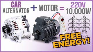 How to make a FREE ENERGY generator with CAR ALTERNATOR and a MOTOR