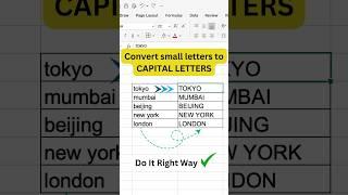 Excel Tricks 11: Convert small letter or lowercase to capital letter or uppercase #exceltips #excel