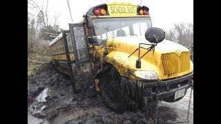 Extreme driving Bus Off Road Snow and Stuck in Mud