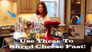 KitchenAid shredder attachments and KitchenAid food processor comparison on shredding cheese