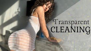 [4K] Room Cleaning & Try-On | Cleaning the Dresser in a Sheer White Dress