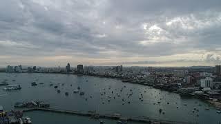 Aerial view Flying over Pattaya beach in Thailand