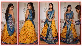 How to Drape Lehenga from Saree even without Blouse! Draping for Wedding season #RadhaRanistyledrape