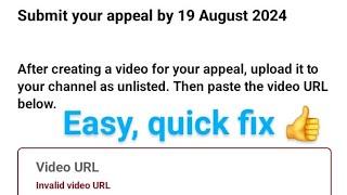 YouTube appeal Invalid Video URL. Easy quick fix  #invalid #url #youtube