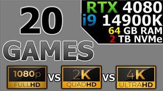 FPS Test in 20 Games | Full HD vs 2K vs 4K | RTX 4080 + i9 14900K + 64 GB DDR5 RAM + 2TB NVMe |