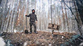 ЗАКАПЫВАЮ ЗЕМЛЯНКУ. ВАЛИТ СНЕГ. ОСТАЛОСЬ НЕМНОГО. ЗЕМЛЯНКА В ЛЕСУ. 10 СЕРИЯ.