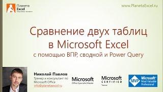 Сравнение двух таблиц в Excel