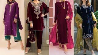 velvet Dress Designs 2025 | velvet suits designs | winter collection| velvet suit/frock design ideas