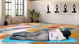 Yoga at home with spider web tights