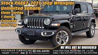 2021 Jeep Wrangler Unlimited Sahara Clean CarFax 1Own. Colour HardTop -Vaughan Chrysler stock P4862