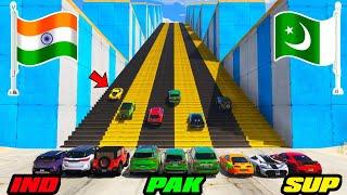 GTA 5 INDIA VS PAKISTAN VS SUPER CARS STAIRS CLIMBING DRAG RACE CHALLENGE | Gta 5 Gameplay