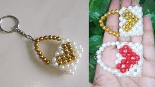 beautiful heart beads key chain tutorial#diy#beadcraft#heart beads key chain 