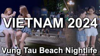 Vietnam Night Walk  Vung Tau Beach Filled with People and Beautiful Girls