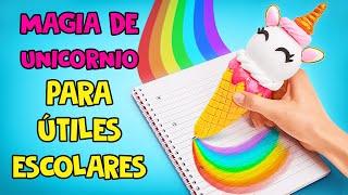 4 Útiles escolares de unicornio de bricolaje  ¡Bolígrafo, organizador, caja y estuche mágico!